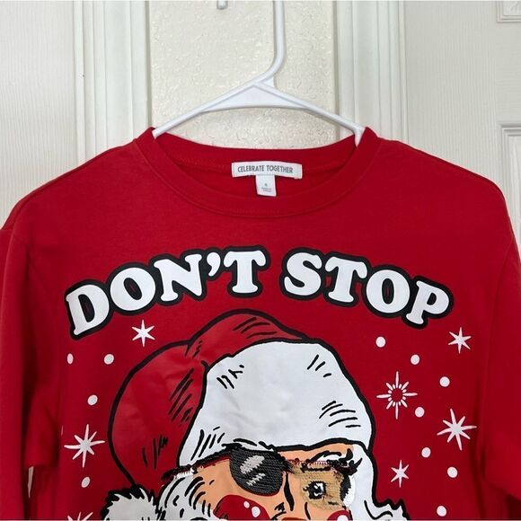 Santa Claus Red Sweatshirt Crewneck Santa in Sunglasses Reversible Sequins Small - Picture 7 of 12